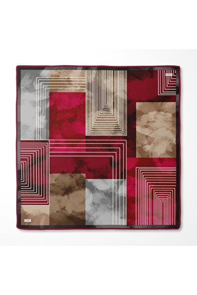 Levidor وشاح حريري بنمط هندسي-0941 أحمر