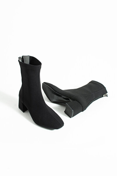 onthestar Kadın Siyah Streç Bilek Çorap Bot Kalın Kısa Blok Topuklu Arakadan ...