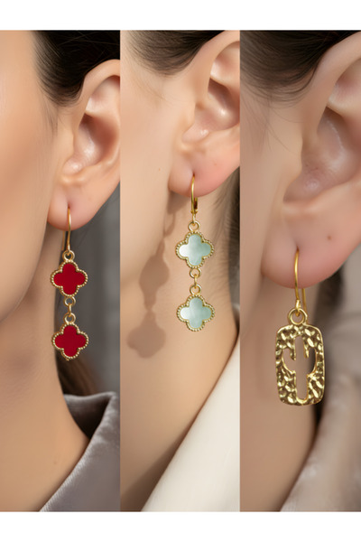 TURBİJ طقم أقراط نسائية مكون من 3 قطع مع رمزات عصرية