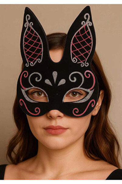 eco port قناع أرنب أسود اللون أحمر أبيض لامع من جلد الغزال الأسود مقاس 18 × 1...