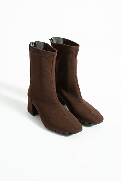 onthestar Kadın Kahve Streç Bilek Çorap Bot Kalın Kısa Blok Topuklu Arakadan ...