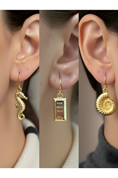 TURBİJ طقم أقراط نسائية مكون من 3 قطع مع رمزات عصرية