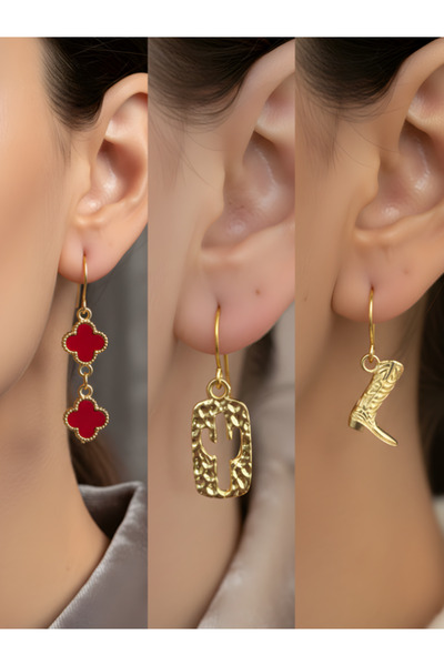 TURBİJ طقم أقراط نسائية مكون من 3 قطع مع رمزات عصرية