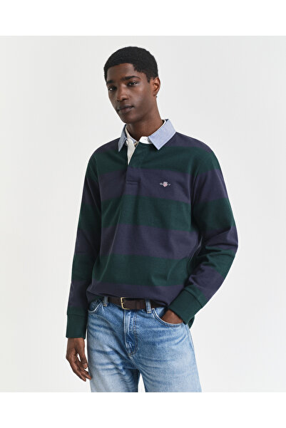 Gant Erkek Yeşil Regular Fit Uzun Kollu Çizgili Rugby T-Shirt