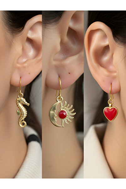 TURBİJ طقم أقراط نسائية مكون من 3 قطع مع رمزات عصرية