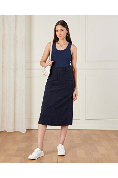 REDTAG Women Navy Solid Ribbed Vest