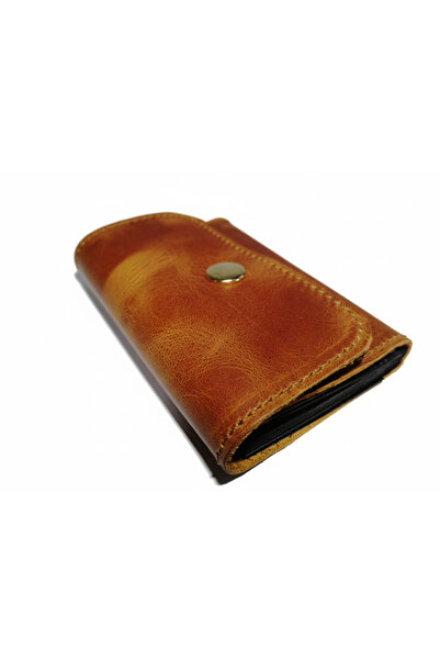 Self Leather Genuine Leather Accordion Card Holder 10 Card Capacity