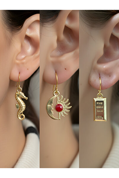 TURBİJ طقم أقراط نسائية مكون من 3 قطع مع رمزات عصرية