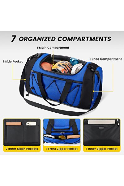 Vorspack Gym Bag for Men - 21 Inch Duffle with Shoe Compartment, Blue