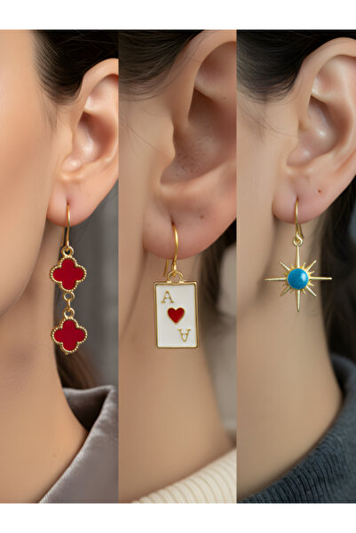 TURBİJ طقم أقراط نسائية مكون من 3 قطع مع رمزات عصرية