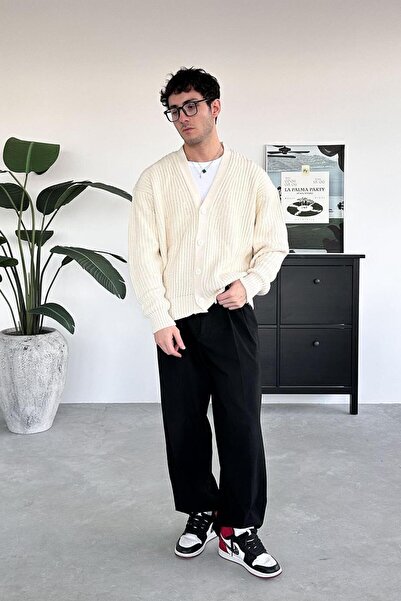 HAFKAGİYİM Cream Knit Detail Knitwear Cardigan