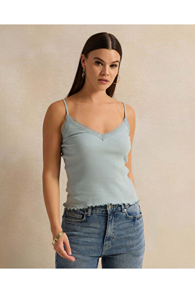 REDTAG Women Mint Sleeve Less Ribbed Vest