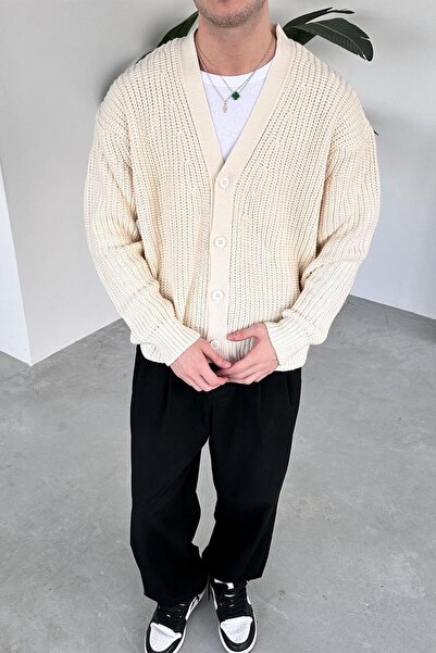 HAFKAGİYİM Cream Knit Detail Knitwear Cardigan