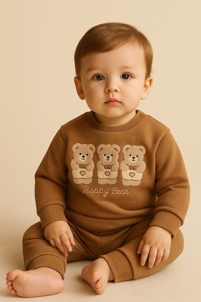 Katia&Bony Teddy Embroidered Top and Bottom Set Brown