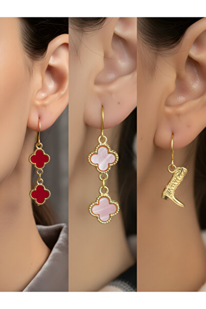 TURBİJ طقم أقراط نسائية مكون من 3 قطع مع رمزات عصرية