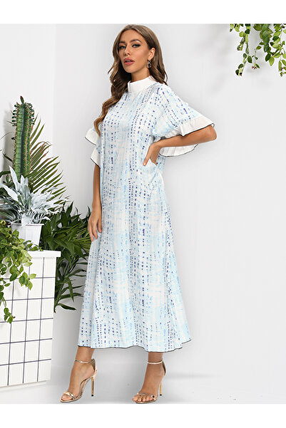FridayIn Female Sweet High collar Printing Loose Long dress