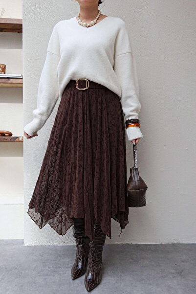 Sorridi Fusta lungă asimetrică din tul brodat cu flori