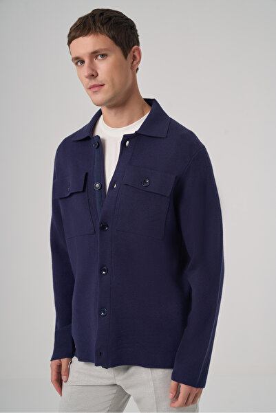 Morven Men's Marine Trend Buttoned Cardigan with Flap Pockets