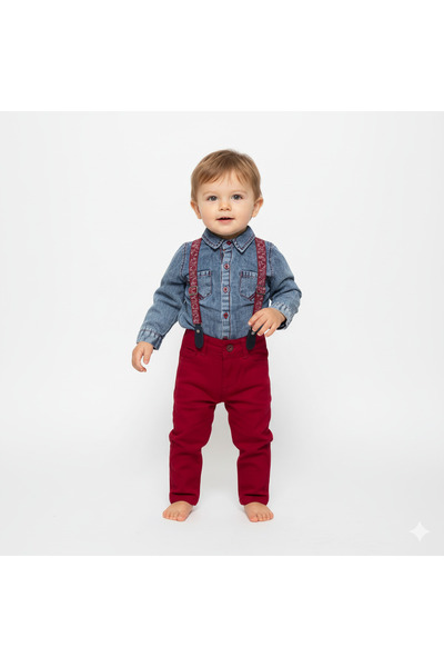s.t. sebat tekstil Baby Suit with Gabardine Trousers and Denim Shirt