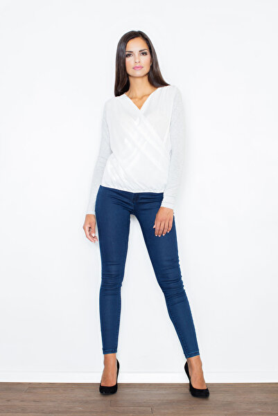 Figl Elegant envelope blouse with light gray sleeves M375 size S