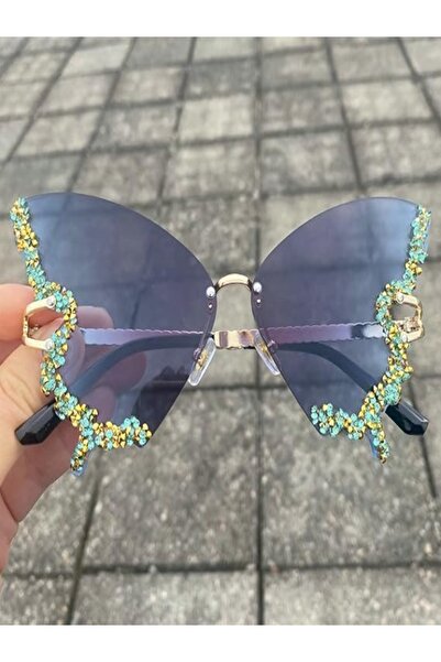 Cyber Luxury Diamond Butterfly Sunglasses Women Vintage Rimless Oversized Rhinestone bling Sun Glasses
