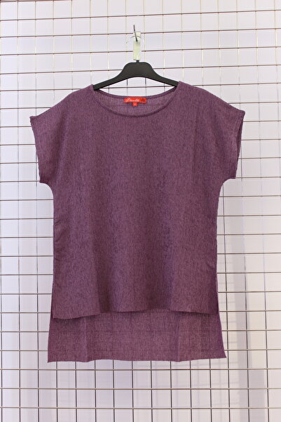 YXL COLLECTION Women's Plus Size Bruyuk Fabric Slit Detail Batwing Short Sleeve Loose Blouse Tunic