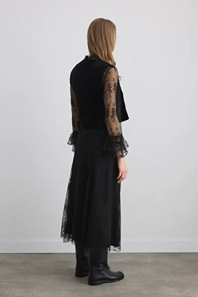 Gusto Anka Collection Lace Long Skirt - Black