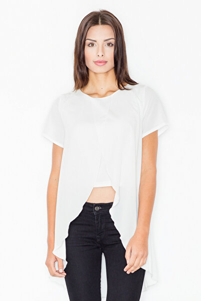 Figl Asymmetric blouse with front cutout, white and ecru, M465, size XL