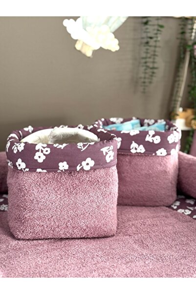 Pastelya Purple Floral Patterned Baby Diaper Changing Set, Waterproof Changing Pad, Diaper Changing Mat