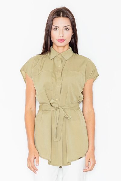 Figl Bluză tip cămașă fără mâneci cu nasturi, verde măsliniu M463, mărimea XL