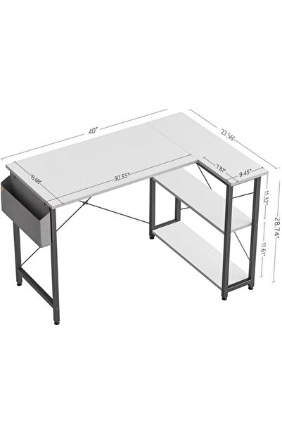 ZUIHAO L-Shaped Corner Desk with Reversible Storage Shelves Writing Desk Table with Storage Bag