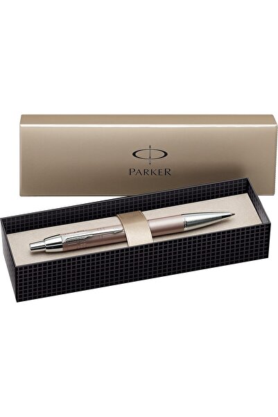 Parker قلم حبر جاف IM 5886، رأس متوسط، قابل لإعادة التعبئة، وردي معدني مع حواف من الكروم، علبة هدايا