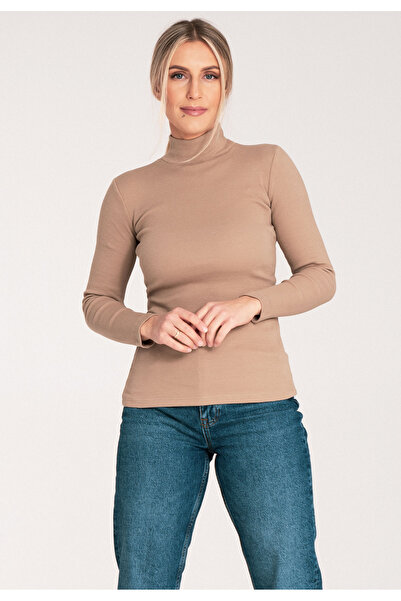 Figl Bluză cu guler înalt mulat - guler înalt subțire pentru femei - M1058 Be...