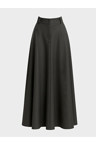RİVUS High Waist Maxi Length Skirt with Pockets - Gray