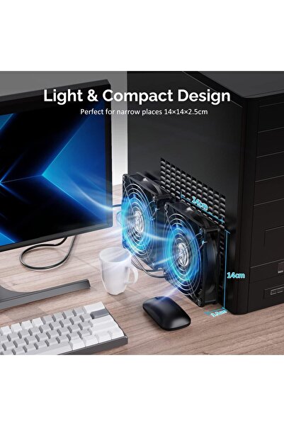 EXCEFORE 2-in-1 Dual 140mm USB Cooling Fan 5V, 3-Speed, Metal