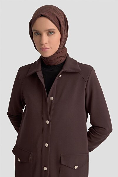 Armine Cep Detaylı Örme Ceket 25KT1439 Acı Kahve
