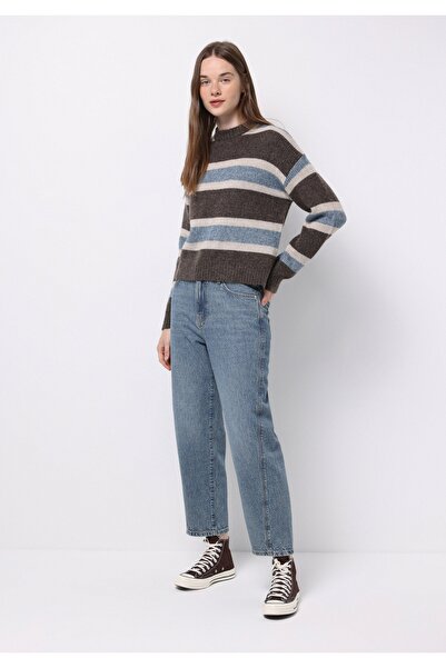 Colin's Regular Fit Round Neck Striped Women's Brown Sweater