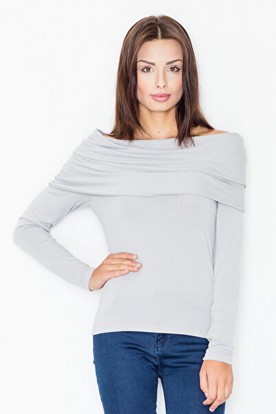 Figl Long sleeve fitted blouse - grey high collar blouse M469 size L