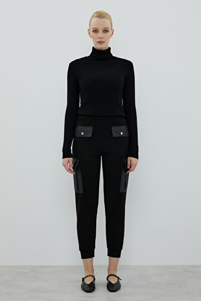 Roman Cep Detaylı Örme Pantolon Siyah K2522006_001