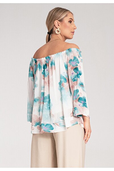 Figl Floral blouse - Puff sleeve blouse - Turquoise blouse M1142 size S/M