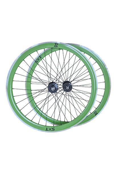 SXT Set roți bicicletă cu viteză unică/fixă, verde, 700-32h