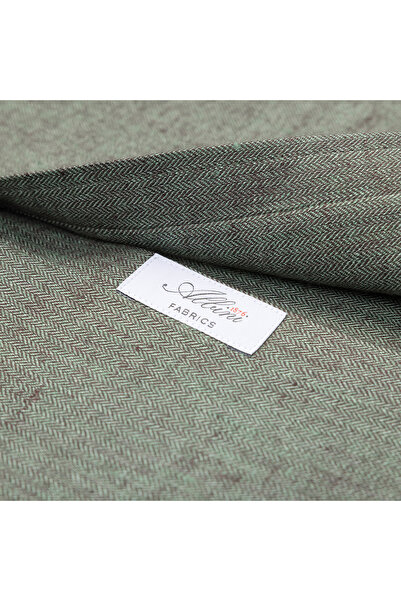 Germirli Albini Olive Green Herringbone Buttoned Collar Tailor Fit Linen Wool Shirt