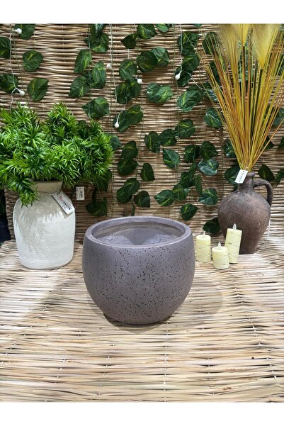 Ekodoğa 22 Cm Yuvarlak Gri Benekli Hafif Beton Saksı