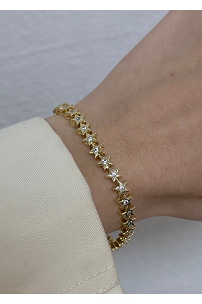 KİLİGİSTANBUL 14K ALTIN GÖRÜNÜMLÜ PREMİUM TAŞLI YILDIZ BİLEKLİK (KARARMALARA ...