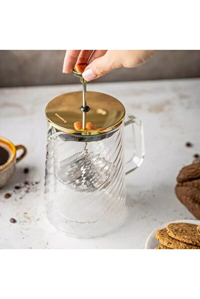 Klausberg Infuzor cafea, ceai cu piston, auriu, sticla, 1L,