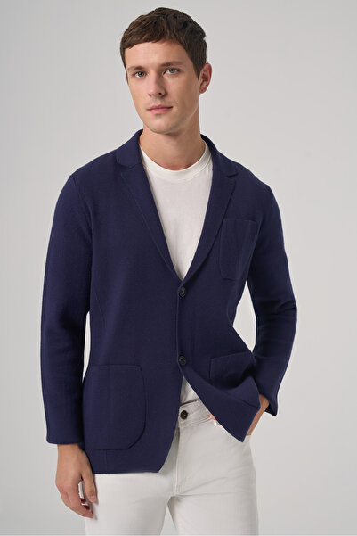 Morven Men's Marine Trend Classic Collar Front Button Cardigan