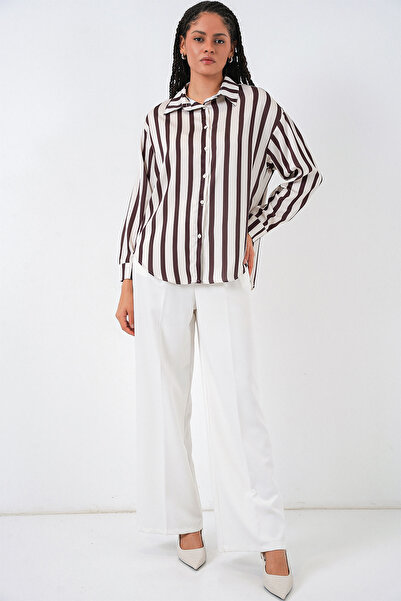 Bigdart 3964 Ελαφρύ ντραπέ σατέν πουκάμισο - Μ. Καφέ