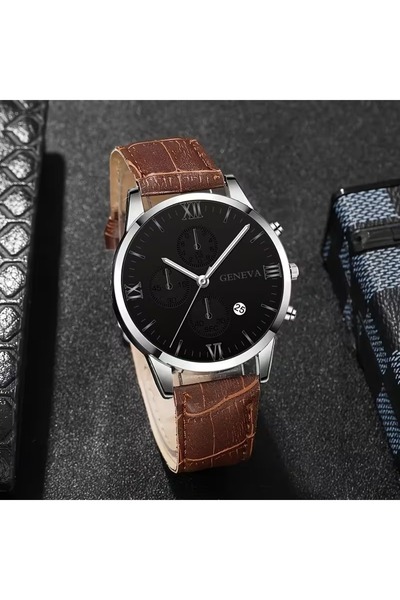 Feronnucci Brown Leather Cord Classic Men's Wrist Watch + Bracelet with Gift ...