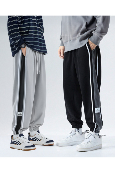 De Carte Men's Strip Garni Detail 2-Pack Black + Gray Jogger Sweatpants