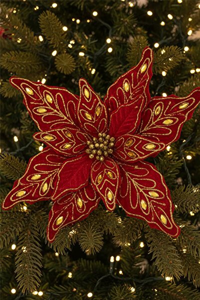 Brandsmiths Kadife Kırmızı Çiçek Ağaç Süsü